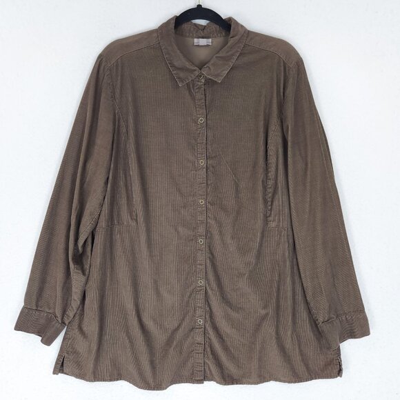 J Jill Shirt Womens Extra Large Brown Lightweight Corduroy Button Up Tunic - Picture 1 of 11